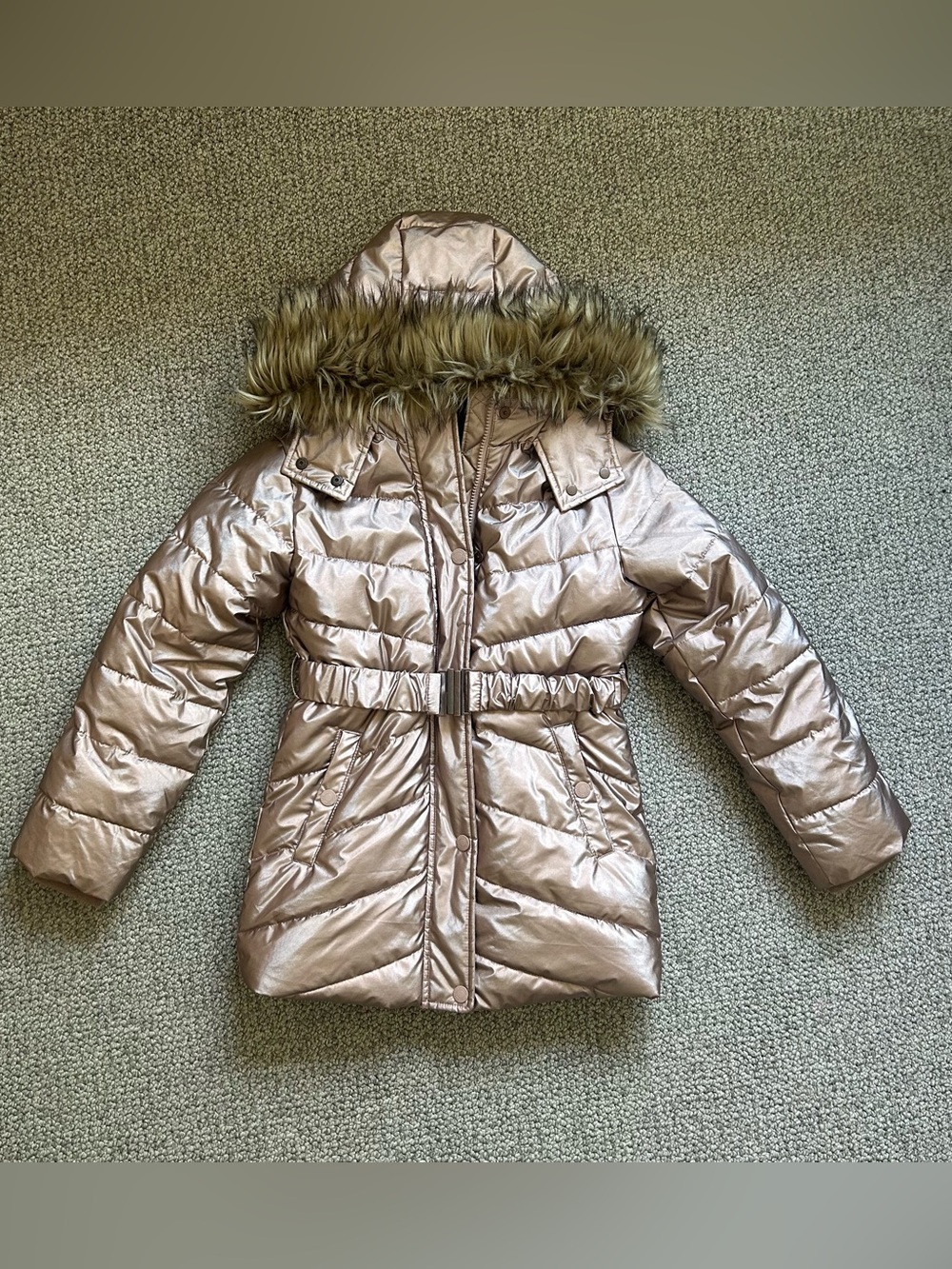 abercrombie kids Metallic Pink Rose Gold Puffer Coat - girls 9/10